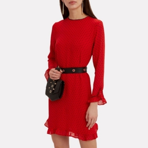 Ganni "Mullin Georgette" Red & Black Polka Dot Dress - Picture 1 of 16